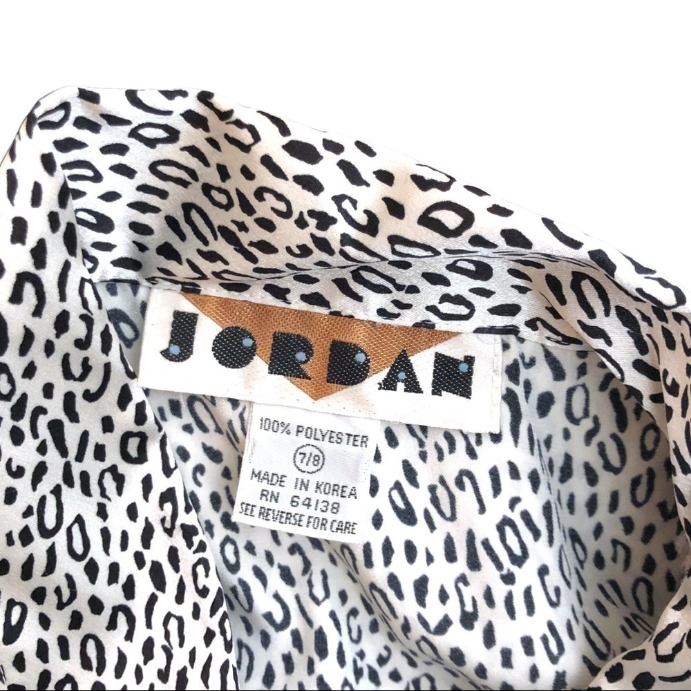 VINTAGE 80s‎ Satin Silky Leopard Print Geometric Western Yoke Loose Fit Blouse M - Picture 3 of 4